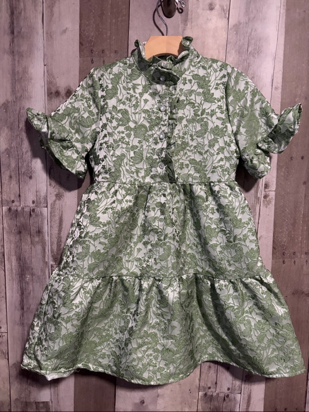 Shop the Mint Mya Green Floral Brocade Dress Girls Size 5-6 - Picture 4 of 14